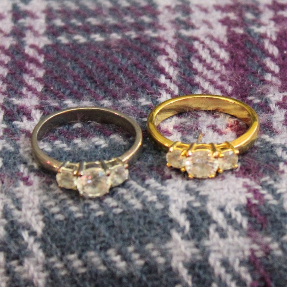 Three 'Stone' Costume Rings Silver and Gold-tone Lot of Two